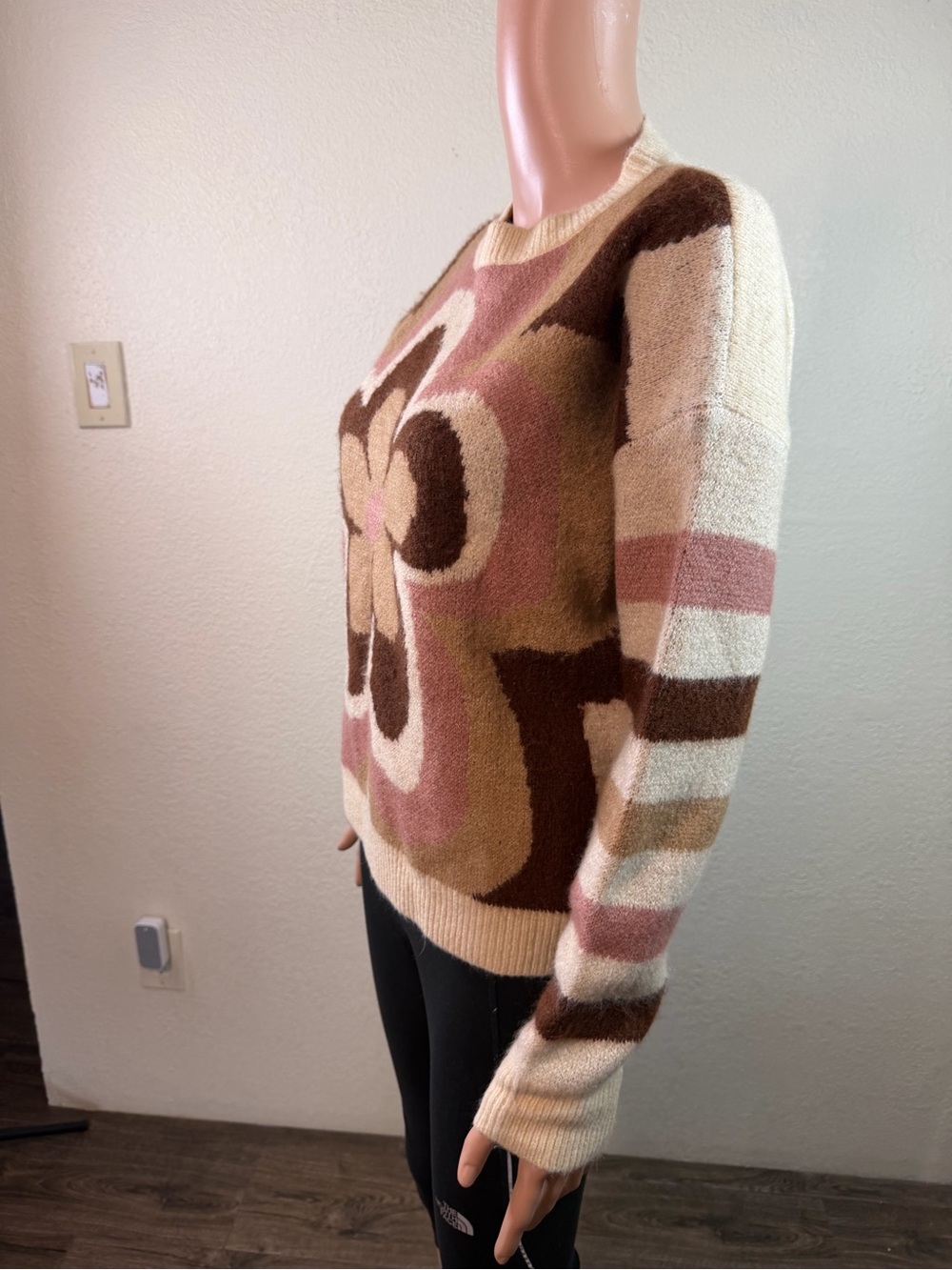 Altar'd State Floral Knit Pullover Sweater Mocha Multi Crew Neck Long Sleeve Lg - Picture 5 of 13